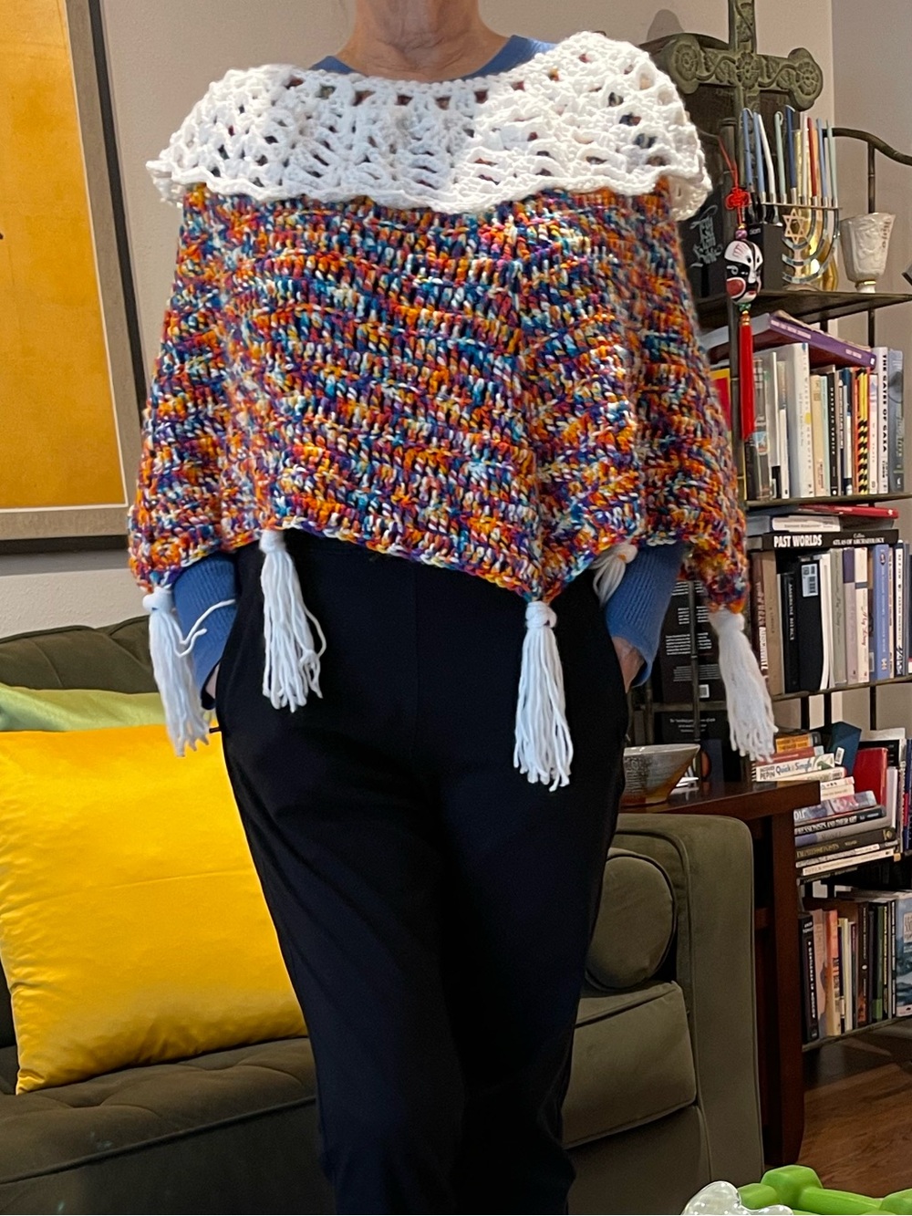 Vintage Handmade Multicolor Crochet Poncho
